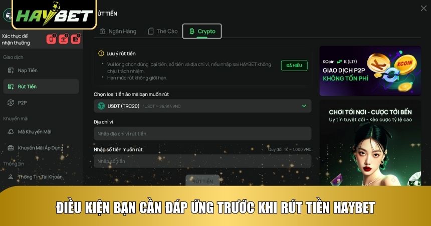 Điều kiện cần thiết để rút tiền Haybet