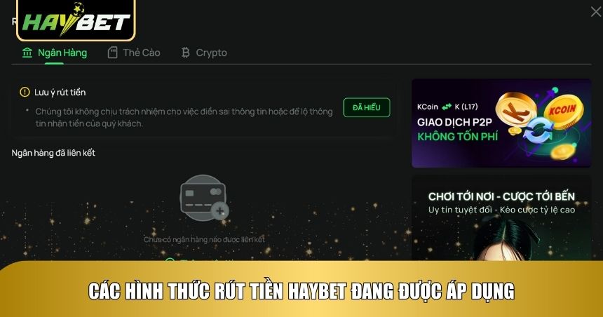 Tổng hợp 3 hình thức rút tại nhà cái Haybet