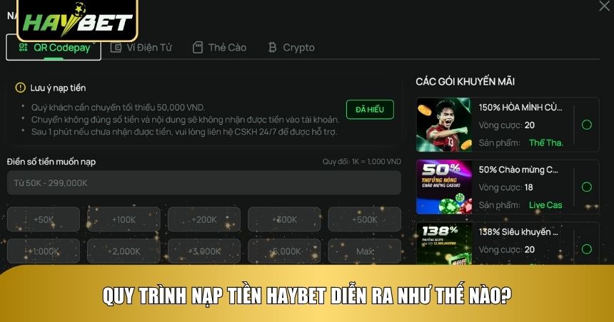 Hướng dẫn chi tiết quy trình nạp tiền Haybet 